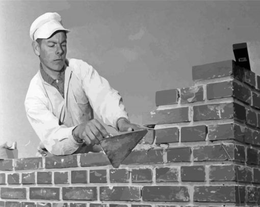 Black And White Brick Worker Paint By Numbers