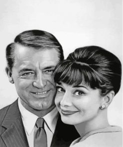 Black And White Cary Grant And Audrey Hepburn Paint By Numbers