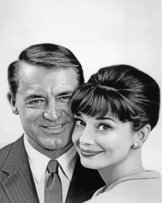 Black And White Cary Grant And Audrey Hepburn Paint By Numbers