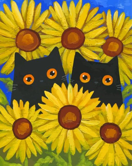 Black Cats And Sunflowers Paint By Numbers