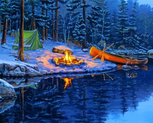 Fire Camping In Snow Paint By Numbers