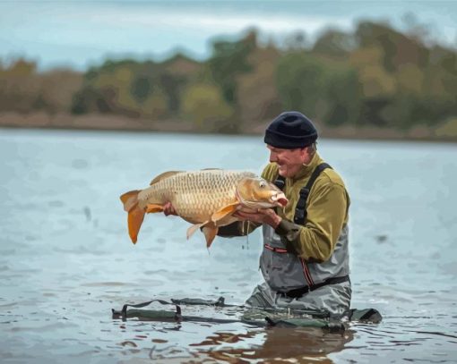 Man Carp Fishing Paint By Numbers