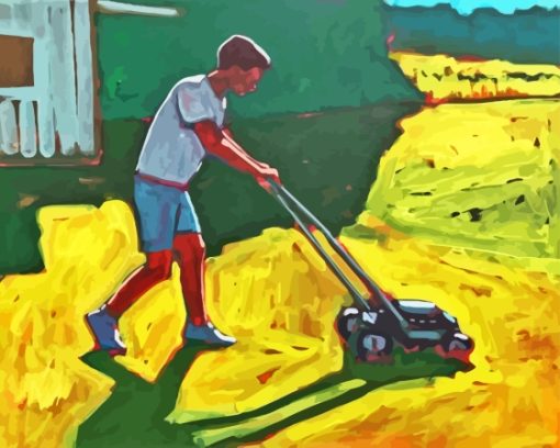 Man Mowing Grass Paint By Numbers