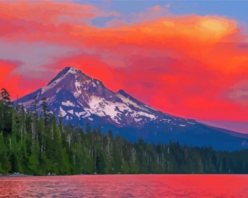 Mt Hood Lost Lake At Sunset Paint By Numbers