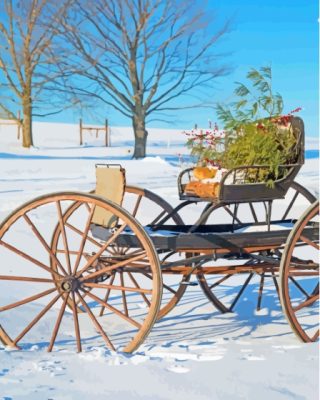 Old Wagon In The Snow Paint By Numbers