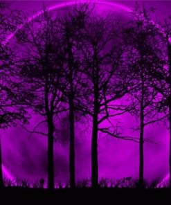 Purple Moon And Trees Silhouette Paint By Numbers