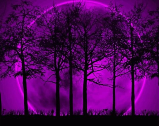 Purple Moon And Trees Silhouette Paint By Numbers