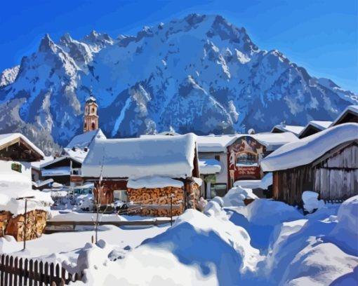 Snow In Mittenwald Village Paint By Numbers