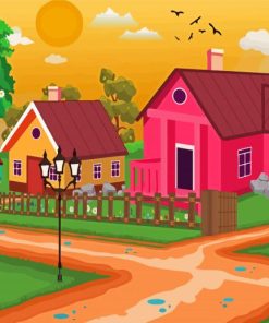 Spring Cartoon Village Paint By Numbers