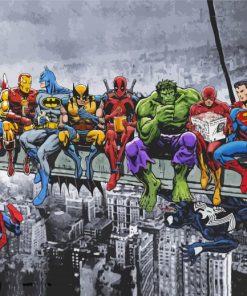 Superheroes Lunch Atop Of A Skyscraper Paint By Numbers