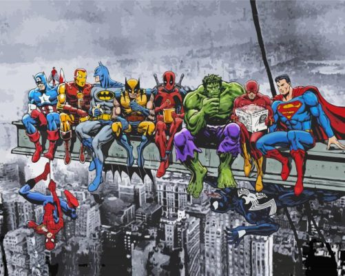 Superheroes Lunch Atop Of A Skyscraper Paint By Numbers