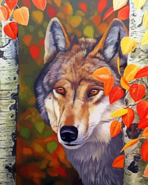 Wolf Among Birches Paint By Numbers