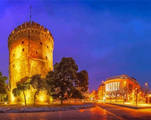 Thessaloniki White Tower At Night Paint By Numbers