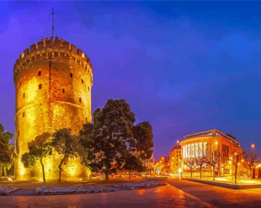 Thessaloniki White Tower At Night Paint By Numbers