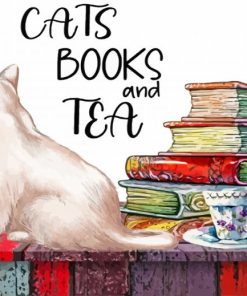 Vintage Books With Tea Cup And Cat Paint By Numbers