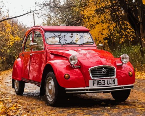 Vintage Red Citroen 2Cv Car Paint By Numbers