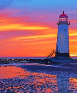 Wales Talacre Lighthouse Sunset Scene Paint By Numbers