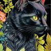 Black Floral Cat Paint By Numbers