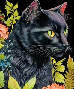 Black Floral Cat Paint By Numbers