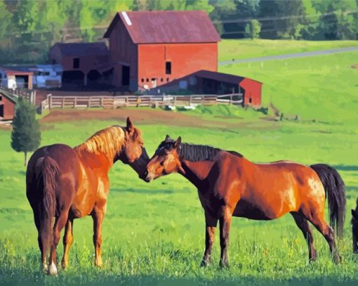 Brown Horses In Farm Paint By Numbers