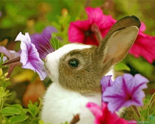 Cute Baby Bunny With Flowers Paint By Numbers