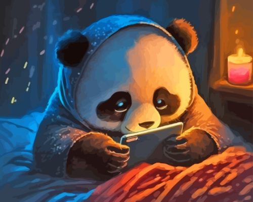 Panda Checking His Tablet Paint By Numbers