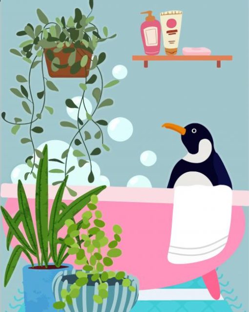 Penguin In Bath Paint By Numbers