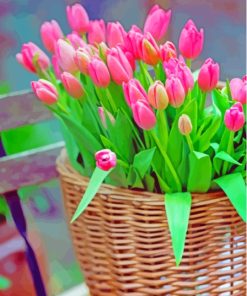 Pink Basket Of Tulip Paint By Numbers
