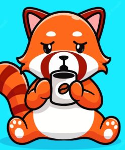Red Panda Drinking Coffee Paint By Numbers