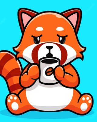 Red Panda Drinking Coffee Paint By Numbers