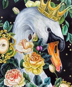 Swan With Crown And Flowers Paint By Numbers