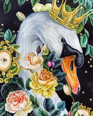 Swan With Crown And Flowers Paint By Numbers