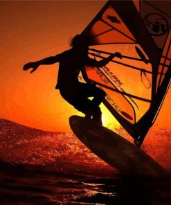 Windsurfer Silhouette At Sunset Paint By Numbers