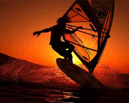 Windsurfer Silhouette At Sunset Paint By Numbers