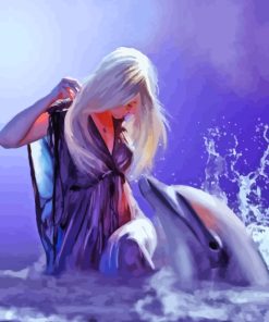Woman And Dolphin In The Water Art Paint By Numbers