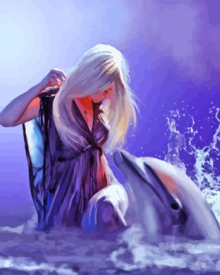 Woman And Dolphin In The Water Art Paint By Numbers