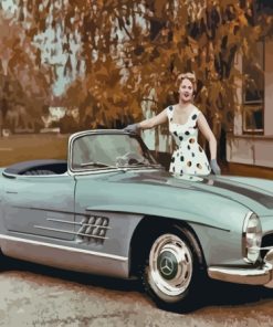 Woman With Mercedes Sl 300 Paint By Numbers