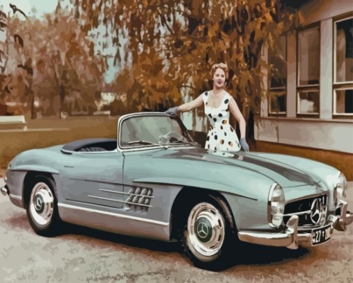 Woman With Mercedes Sl 300 Paint By Numbers