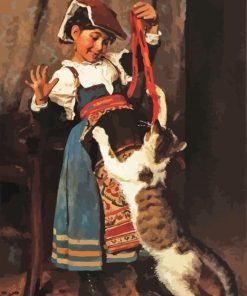 A Little Girl Playing With A Cat Peder Severin Paint By Numbers