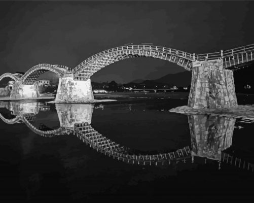 Black And White Kintaikyo Bridge Japan Paint By Numbers