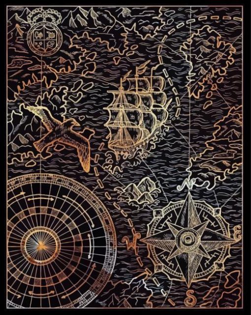 Black Gold Pirate Map Paint By Numbers