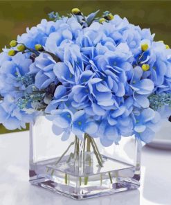 Blue Hydrangea Flowers In Glass Vase Paint By Numbers