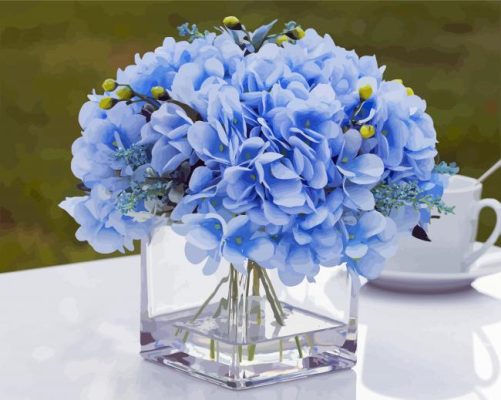 Blue Hydrangea Flowers In Glass Vase Paint By Numbers