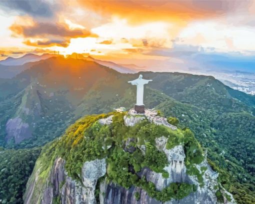 Christ The Redeemer Brazil At Sunset Paint By Numbers