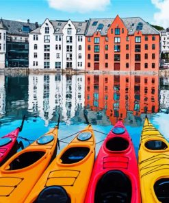 Colorful Boats And Houses In Alesund Paint By Numbers