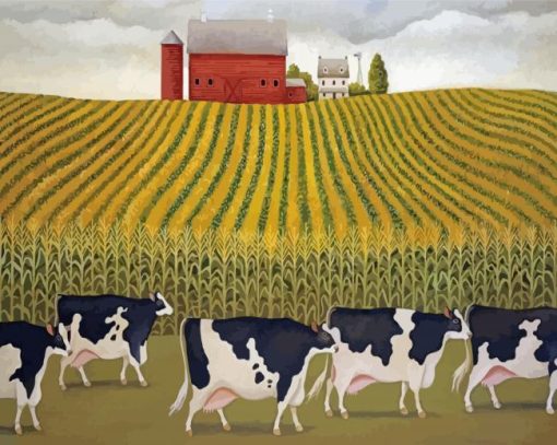 Cows In Cornfield Paint By Numbers