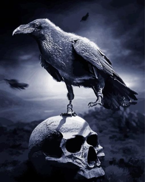 Creepy Crow And Skull Paint By Numbers