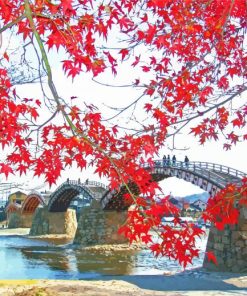Fall Leaves Kintai Bridge Japan Paint By Numbers
