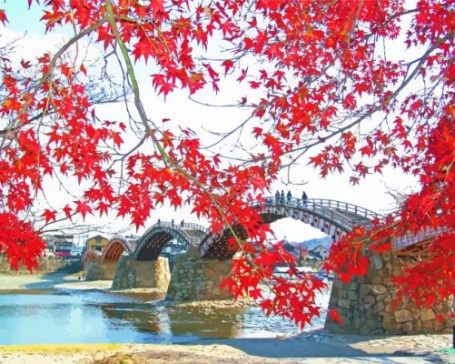 Fall Leaves Kintai Bridge Japan Paint By Numbers