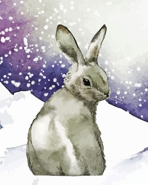 Grey Bunny In Snow Paint By Numbers